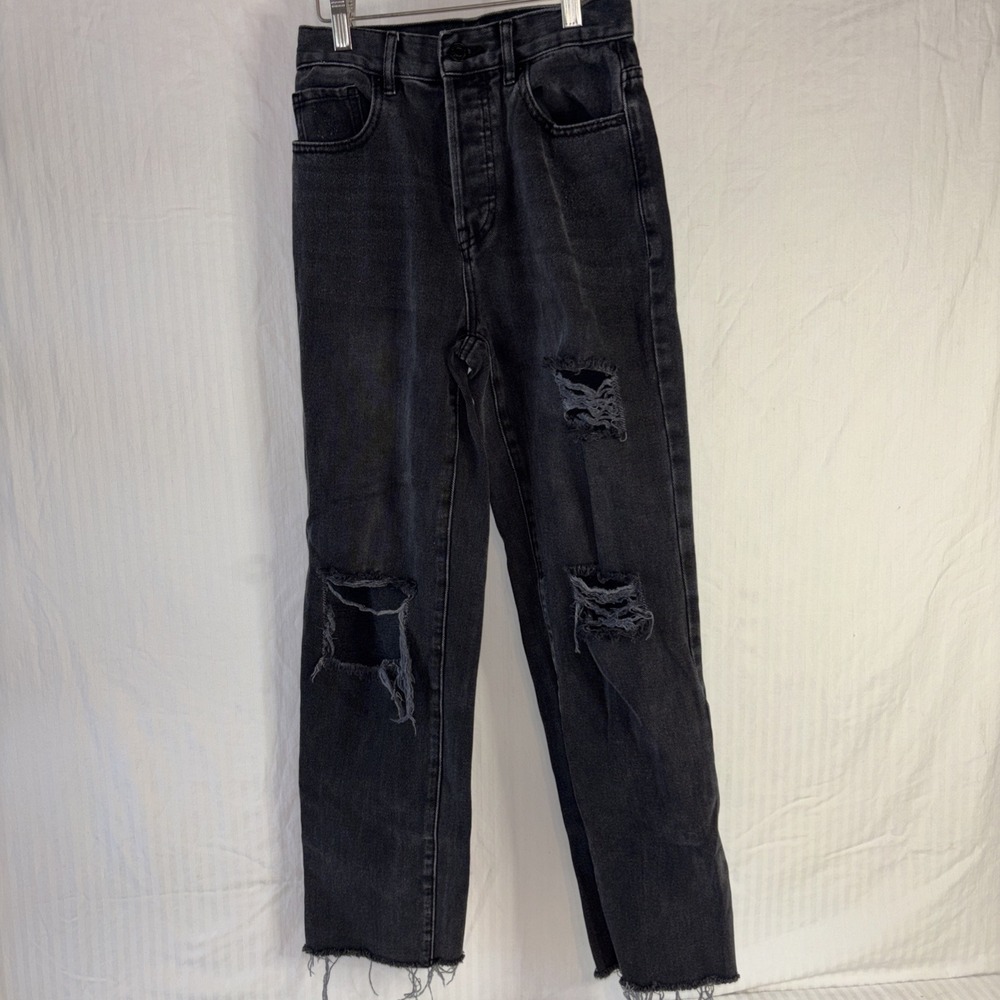 Pacsun Cut Off High Rise Straight Black Regular Fit Distressed 5-Pockets Size 23
